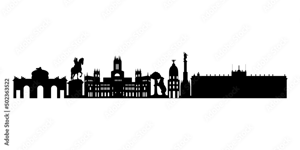 Black silhouette of Madrid on white background