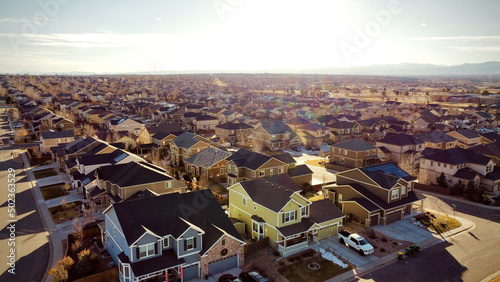 Drone photo of the sprawling suburbs in broad daylight in Thornton