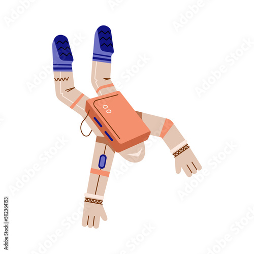 Astronaut or cosmonaut funny comic character flat vector illustration isolated.