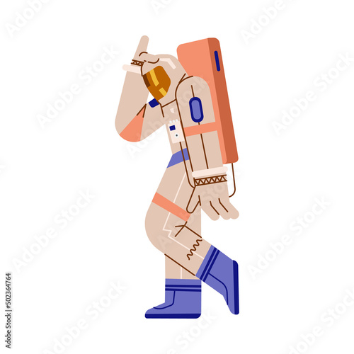 Fényképezés Astronaut dances in spacesuit in flat vector isolated on white background