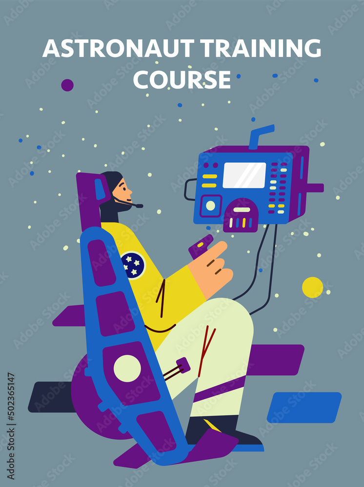 Astronaut training course poster template, flat vector illustration ...