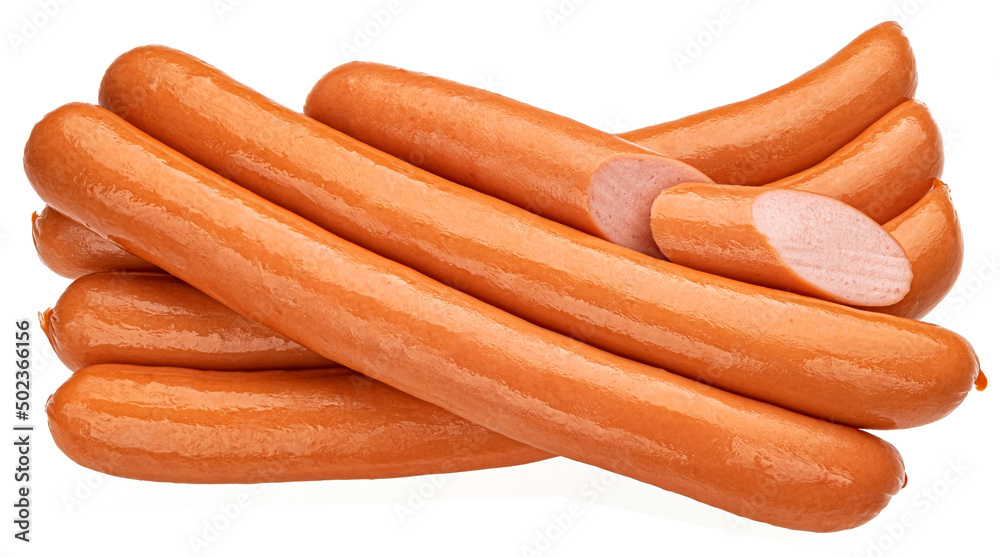 Hot dog sausage isolated on white background, full depth of field Hot dog sausage isolated on white background, full depth of field