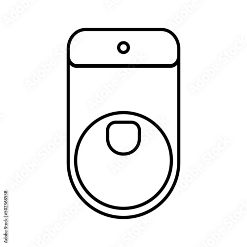 Toilet bowl icon. Vector illustration of toilet with open seat cover. Linear web pictogram isolated on white background. WC symbol, logo. Outline technical drawing. Top view.