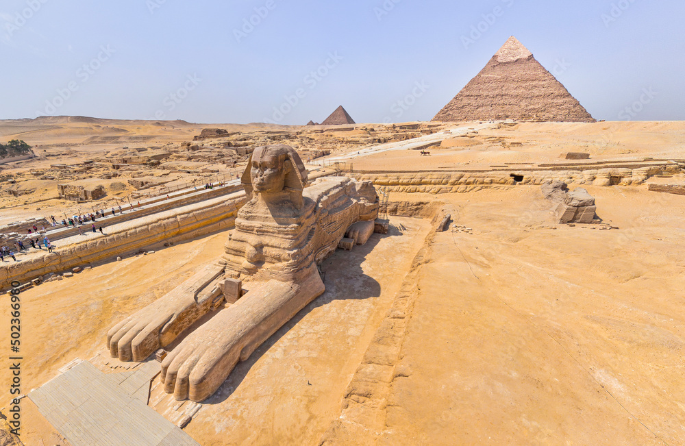 Aerial view of The Great Pyramid of Giza and the Sphinx, Egypt. Stock ...