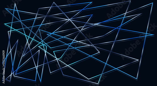 Fuss. Abstract one-line drawing with 3D effect! The line is filled with a gradient in blue tones with the effect of LED lighting. Dark blue background with glare from the line.