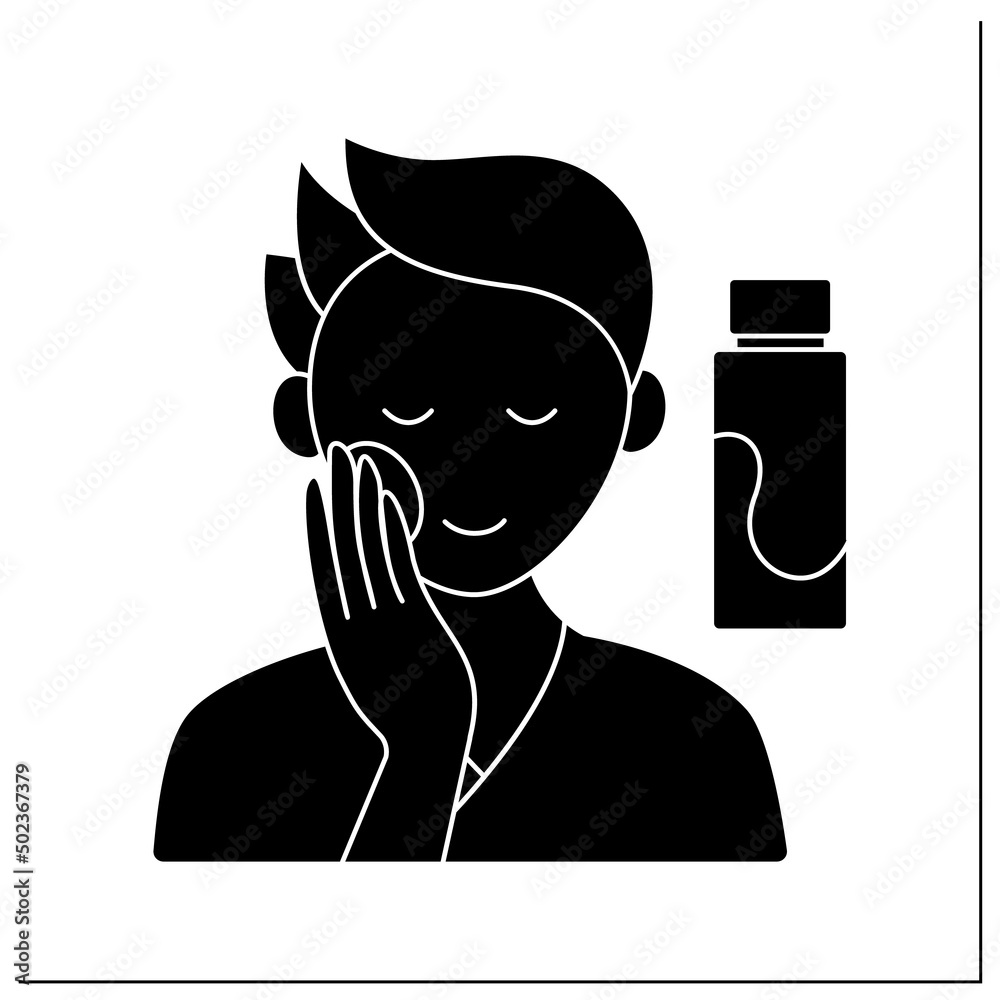 Cosmetology glyph icon. Face toner for cleaning. Cleansing face from