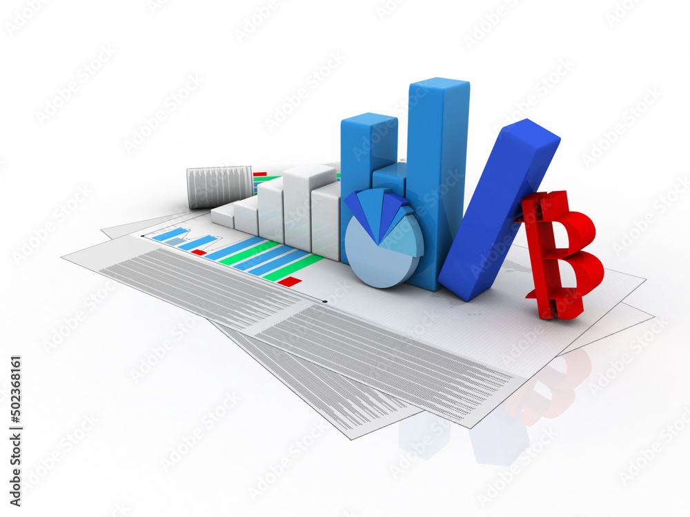 3d rendering Stock market online business concept. business Graph with bit coin 3d rendering Stock market online business concept. business Graph with bit coin