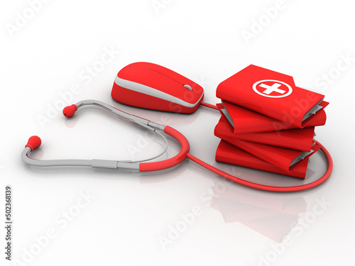 3d illustration hospital folder and mouse connected stethoscope