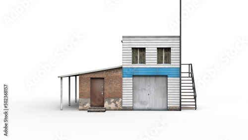 Old industrial building render on a white background. 3D rendering