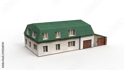 Old wooden residential house render on a white background. 3D rendering