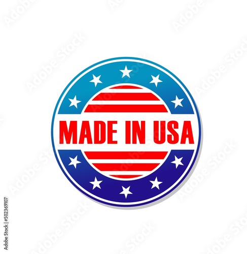 Free Download Made in USA label or banner with American flag and stars, vector warranty tag. Made in USA label for product quality or certificate guarantee, certified US American production round badge - GFXLoad