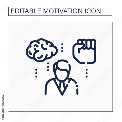Willpower line icon. Control exerted to do something or restrain impulses. Control actions, emotions or urges.Strong determination. Motivation concept. Isolated vector illustration. Editable stroke