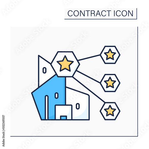 Franchising color icon.Method of distributing products or services involving a franchisor.Contract binding two parties. Business increases.Contract concept.Isolated vector illustration
