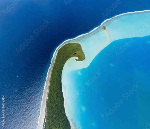 Panoramic aerial view of Marlon Brando Tetiaroa atoll, French Polynesia. photo