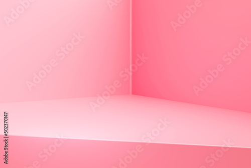 Fototapeta Naklejka Na Ścianę i Meble -  Pink empty room pedestal display on vivid background product presentation 3d illustration rendering