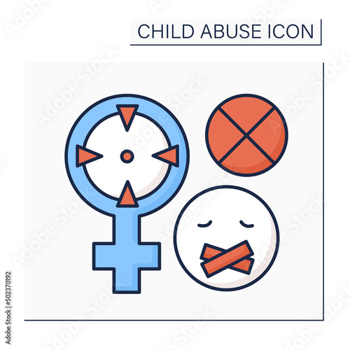 Sexual abuse color icon. Prohibition to talk about sexual violence. Rape. Child abuse concept. Isolated vector illustration