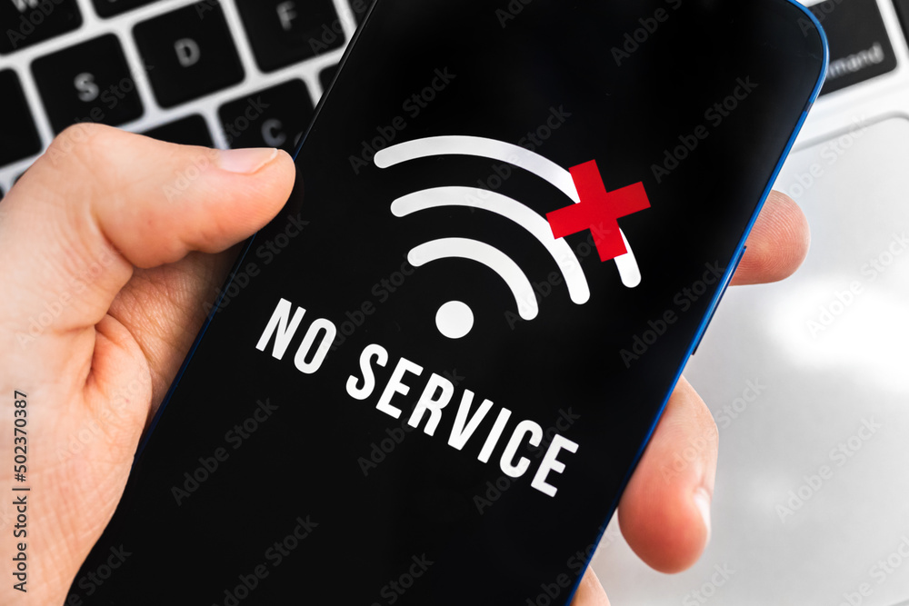 Mobile phone with no service screen. Communication, cellular problem, bad  connection concept photo Photos | Adobe Stock