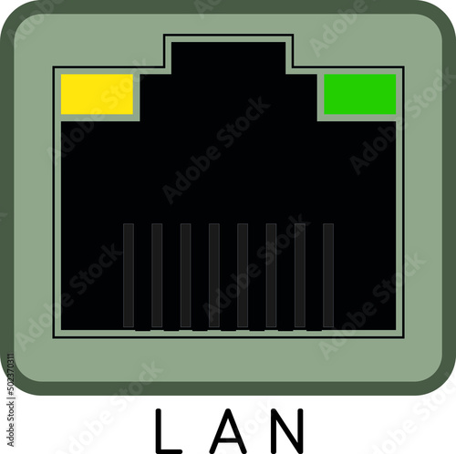Ethernet port icon with LED, rj45 network socket, 8p8c network socket.