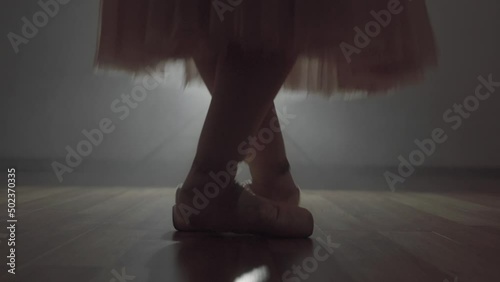 The ballerina's legs during a close-up dance.