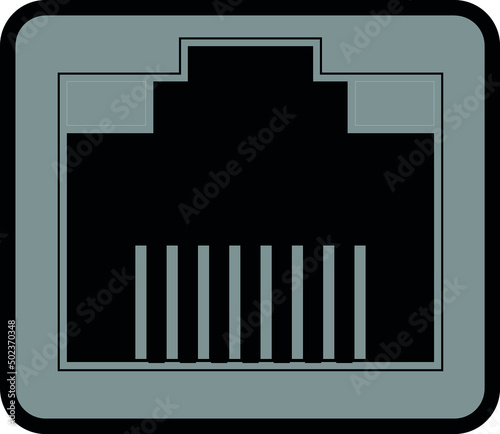 Ethernet port icon with, rj45 network socket, 8p8c network socket.
