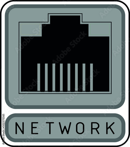 Ethernet port icon with, rj45 network socket, 8p8c network socket.