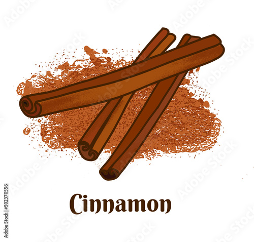 Hand drawn vector illustration of cinnamon isolated on white background.