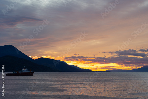 Colorful sunrise in the port of Ushuaia  Argentina