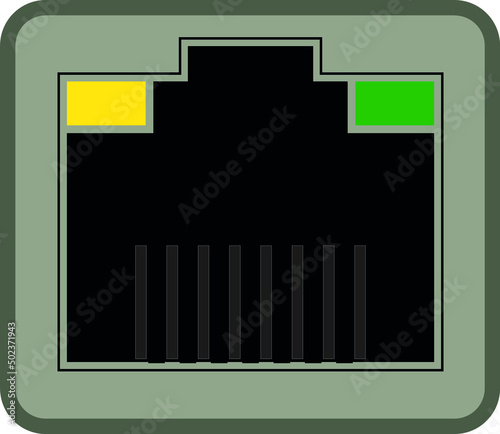 Ethernet port icon with LED, rj45 network socket, 8p8c network socket.
