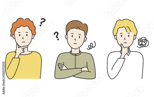 Set of thinking young man, vector illustration