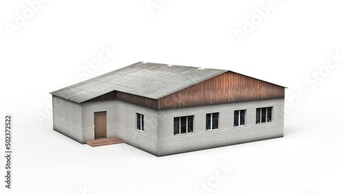 Old wooden residential house render on a white background. 3D rendering