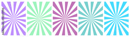 Set of white backgrounds with color sun rays. Abstract summer sun shine. Flat vector illustration
