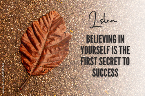 Принти на полотні Motivational and inspirational quote - Believing in yourself is the first secret of success