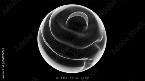 Ultra thin line fluid geometry. Dynamic vector distorted spheres.