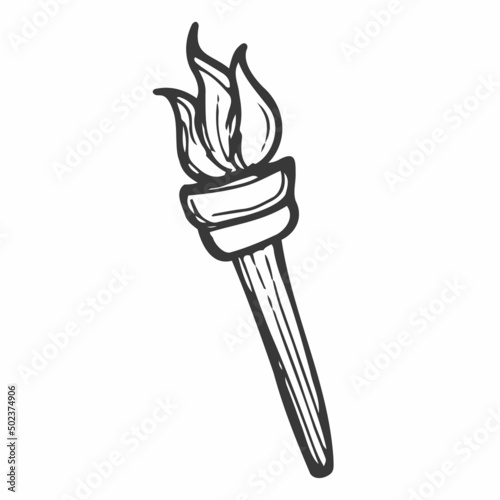 Simple metal greek cresset torchlight on white background. Freehand line black ink hand drawn object badge emblem sketchy in retro art scribble cartoon style pen on paper with space for text