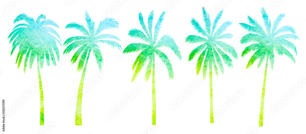 palm trees watercolor silhouette, on white background