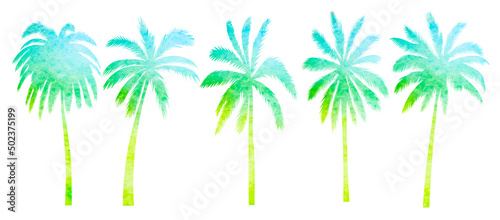 palm trees watercolor silhouette  on white background