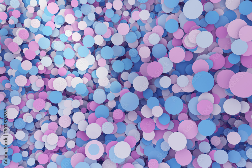 Pastel purple and navy blue geometric circle decorative mosaic composition abstract background. Abstract colorful gradient chaotic cylinders 3d render