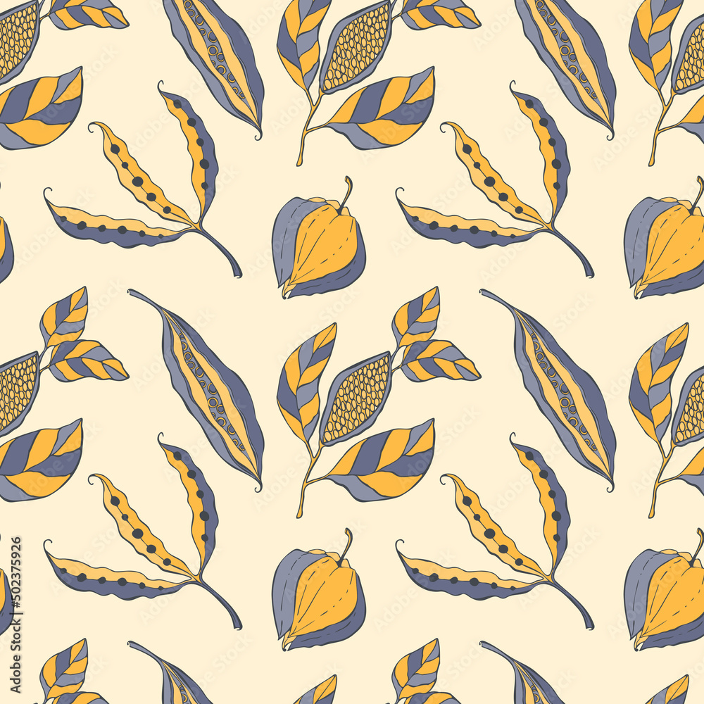 Seed pods style doodle pattern seamless like physalis beans. Vector illustration Seed pods style doodle pattern seamless like physalis beans. Vector illustration