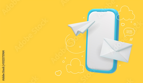 A phone with a letter and a paper airplane
