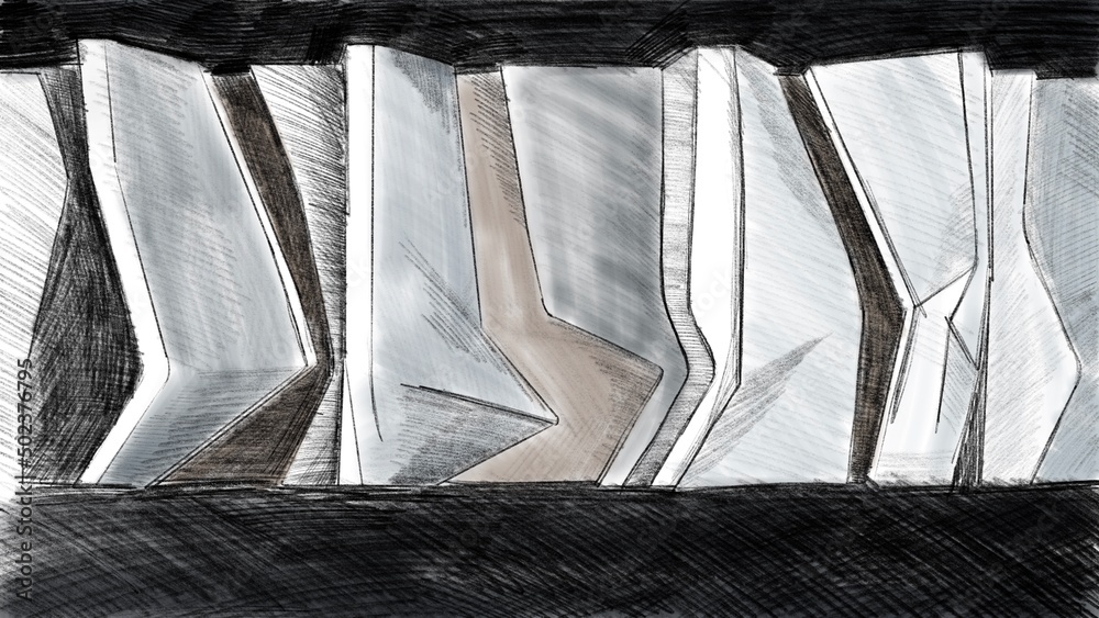 architectural abstract sketch pencil composition. made by hand.