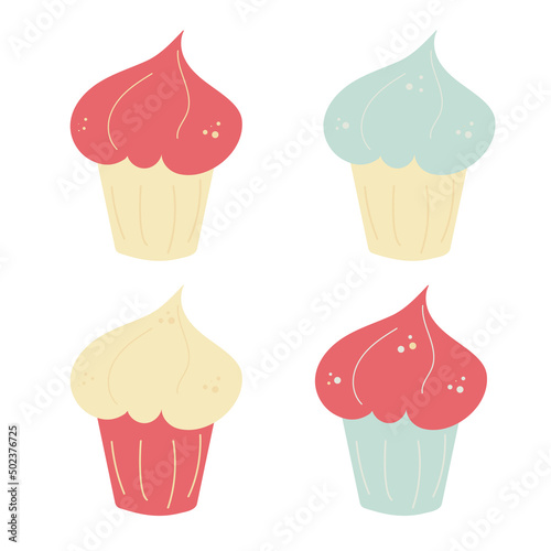 Cupcake set. Dessert vector illustration design