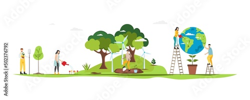 Eco. Save the planet. People live in an ecosystem. Saving eco life. Vector.