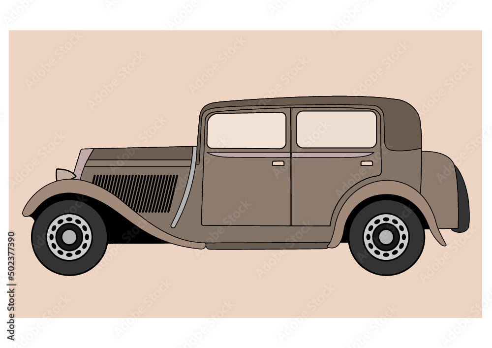 Classic 1930's European car design vector illustration, side view