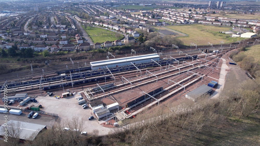 Aerial image of the Glasgow to Edinburgh line at Cowlairs junction near Springburn.