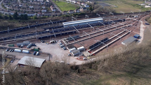 Aerial image of the Glasgow to Edinburgh line at Cowlairs junction near Springburn. photo