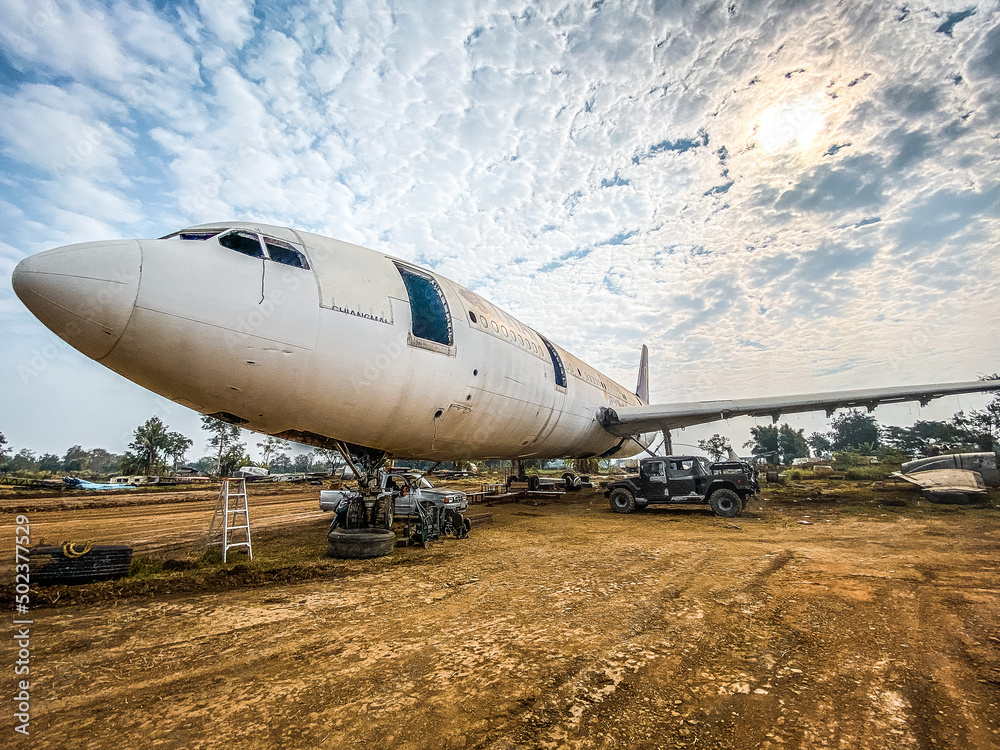 Aerial view of Dumped old airplane around Chiang Mai, Thailand Aerial view of Dumped old airplane around Chiang Mai, Thailand