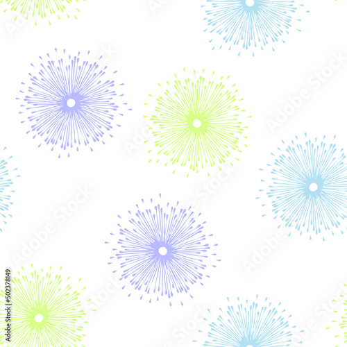 Seamless vector  pattern with flower burst on white background. Simple floral fireworks wallpaper design. Decorative modern fashion textile texture.