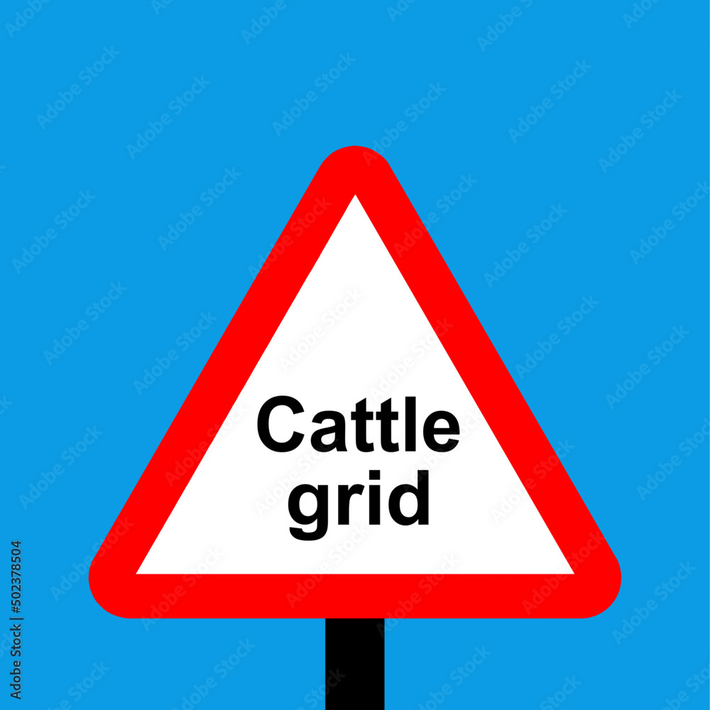 Warning triangle cattle grid on this road sign Warning triangle cattle grid on this road sign