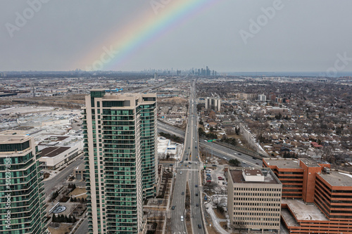 Sherway gardens apartment buildings  and rainbow 427 highway and Queensway highway Gardiner express  photo