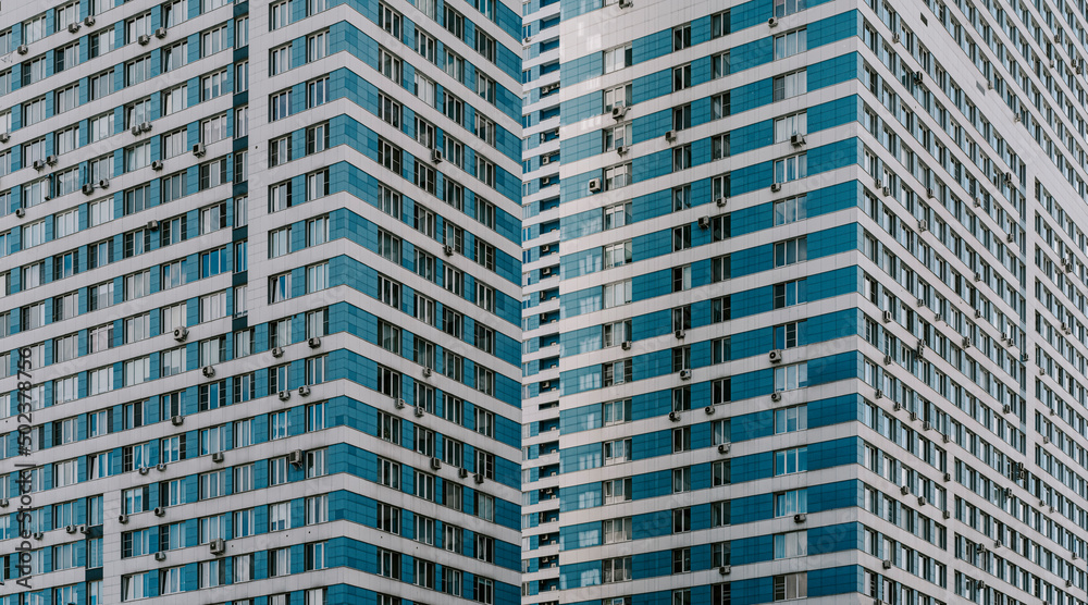 Endless Blue Building Skyscraper Facade. City Landscape. Endless Blue Building Skyscraper Facade. City Landscape.